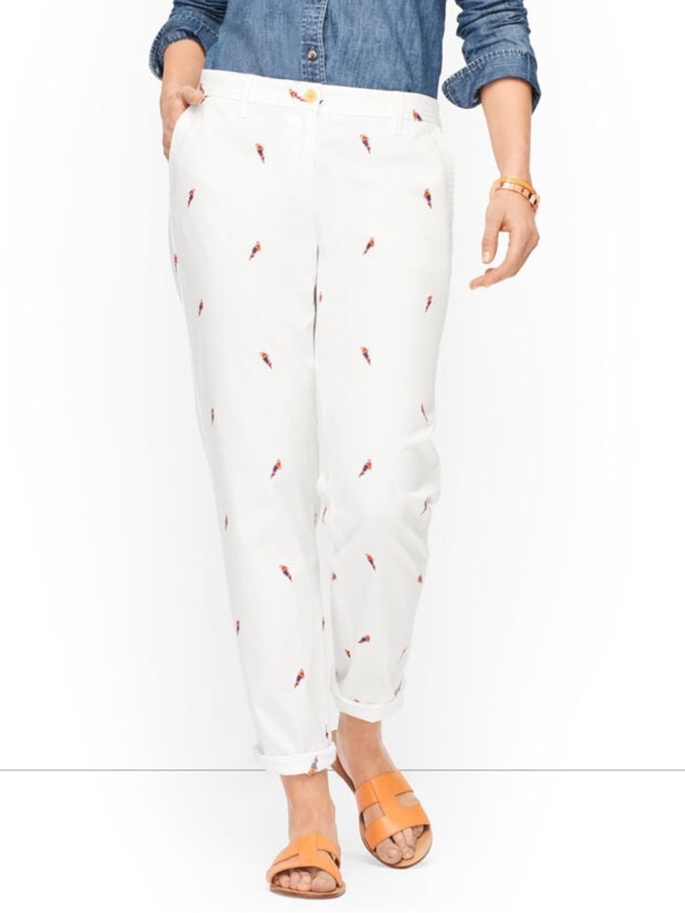 TALBOTS RELAXED CHINOS - embroidered PARROT PRINT SIZE 14P‎
